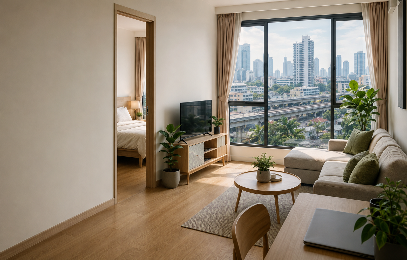 Contemporary furnished Bangkok apartment with a city view